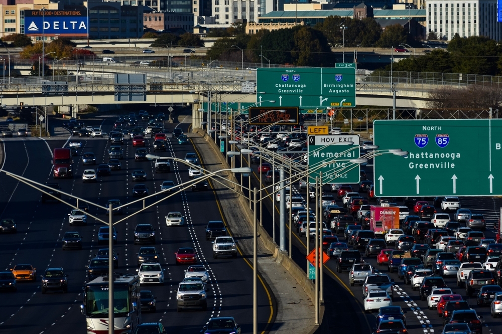 Heavy holiday traffic on a Georgia interstate where travel accidents are common